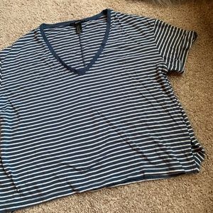 Forever 21 Striped blue and white v neck